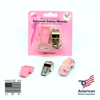 Pink Ribbon Personal Safety Whistle 3 Pack