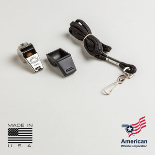 Polished American Classic Brass Whistle with lanyard, made in the USA – ideal for police, coaches, and safety professionals