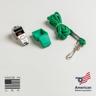 Polished American Classic Brass Whistle with lanyard, made in the USA – ideal for police, coaches, and safety professionals