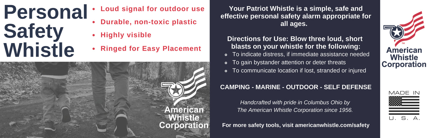 American Patriot Personal Safety Whistle & Lanyard 6 Pack