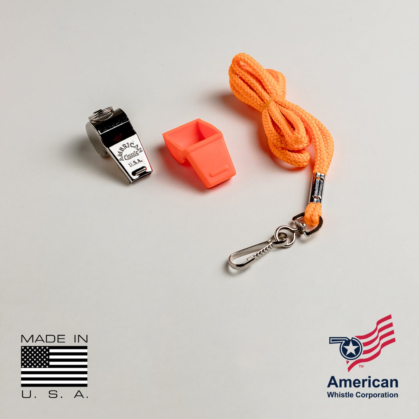 American Classic Brass Whistle 120dB | Lanyard & Safe-T-Tip